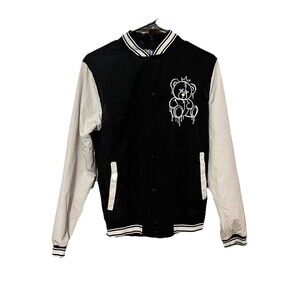SEVEN SOULS Black White Street King Teddy Bear Bomber Jacket Size 18